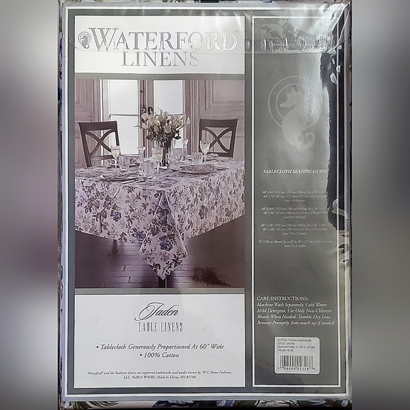 60" x 84" Oblong "Jaden" Blue Floral Tablecloth by Waterford Linens - Picture 6 of 9